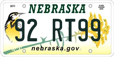 NE license plate 92RT99