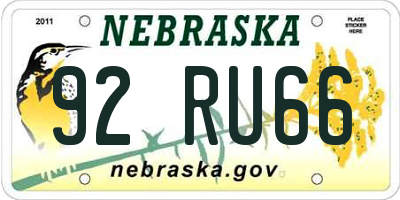 NE license plate 92RU66