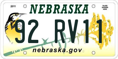 NE license plate 92RV11