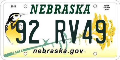 NE license plate 92RV49
