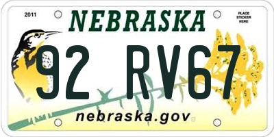 NE license plate 92RV67