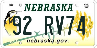 NE license plate 92RV74