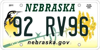 NE license plate 92RV96