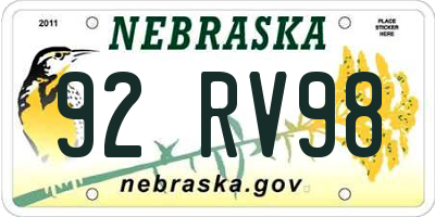 NE license plate 92RV98