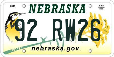 NE license plate 92RW26