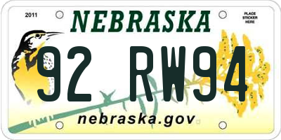 NE license plate 92RW94