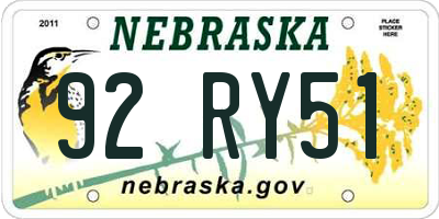 NE license plate 92RY51