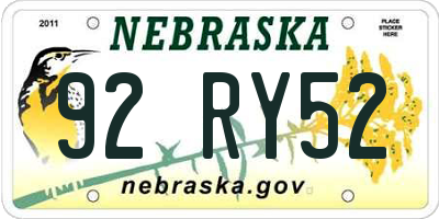 NE license plate 92RY52