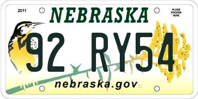 NE license plate 92RY54