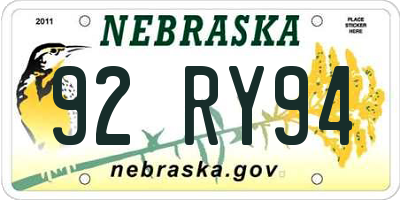 NE license plate 92RY94