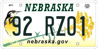 NE license plate 92RZ01