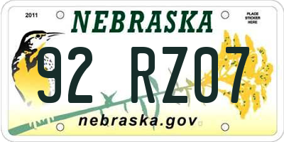 NE license plate 92RZ07