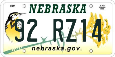 NE license plate 92RZ14