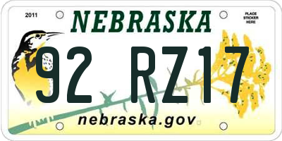 NE license plate 92RZ17