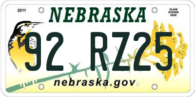 NE license plate 92RZ25