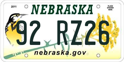 NE license plate 92RZ26