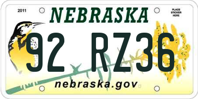 NE license plate 92RZ36
