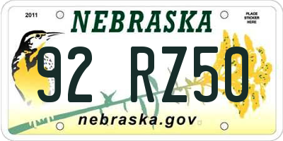 NE license plate 92RZ50