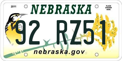 NE license plate 92RZ51
