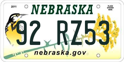 NE license plate 92RZ53