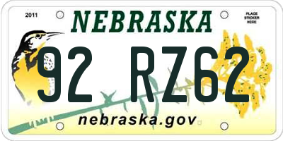 NE license plate 92RZ62