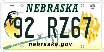 NE license plate 92RZ67