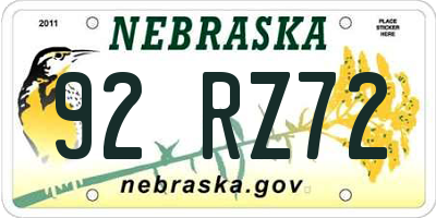 NE license plate 92RZ72