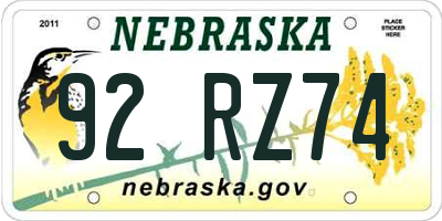 NE license plate 92RZ74