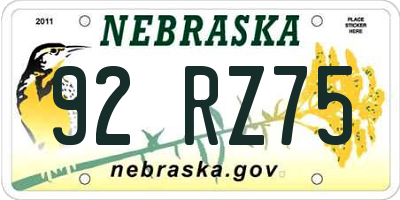 NE license plate 92RZ75
