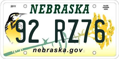 NE license plate 92RZ76