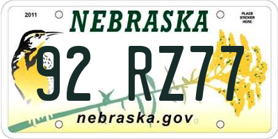 NE license plate 92RZ77