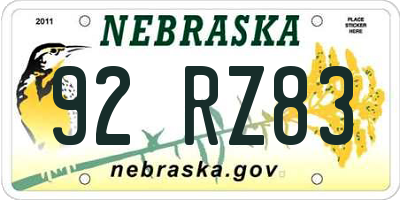NE license plate 92RZ83