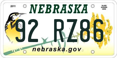 NE license plate 92RZ86