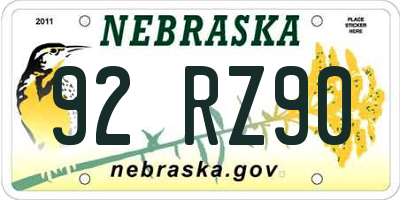 NE license plate 92RZ90