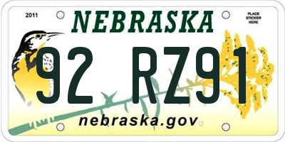 NE license plate 92RZ91