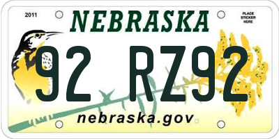 NE license plate 92RZ92