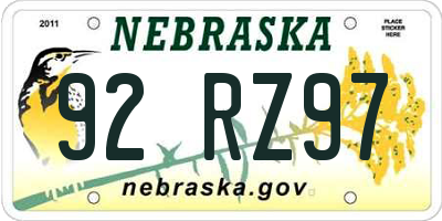 NE license plate 92RZ97