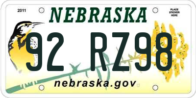 NE license plate 92RZ98