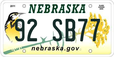 NE license plate 92SB77