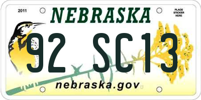 NE license plate 92SC13
