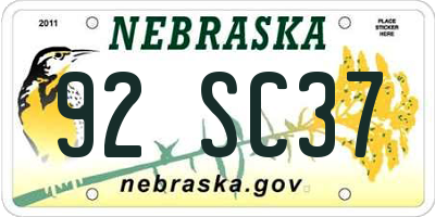 NE license plate 92SC37
