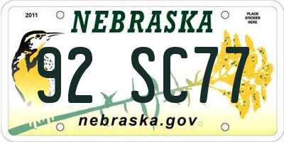 NE license plate 92SC77