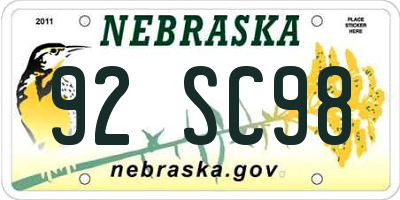 NE license plate 92SC98