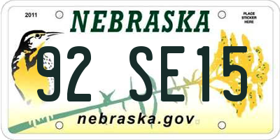 NE license plate 92SE15