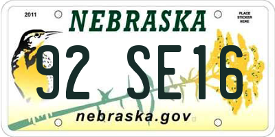 NE license plate 92SE16