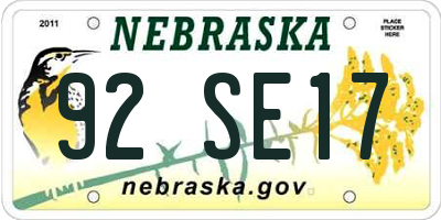 NE license plate 92SE17