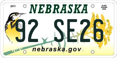 NE license plate 92SE26
