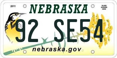 NE license plate 92SE54