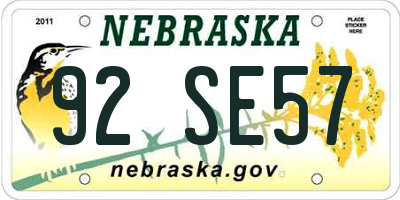 NE license plate 92SE57