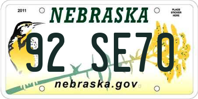 NE license plate 92SE70
